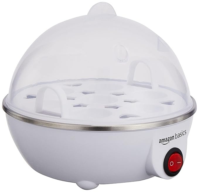 amazon basics electric egg boiler | 350 watt | boils upto 7 eggs | automatic operation, 3 boiling modes | overheat protection | stainless steel heating plate, measuring cup | 75ml | plastic | white amazon basics electric egg boiler | 350 watt | boils upto 7 eggs | automatic operation, 3 boiling modes | overheat protection | stainless steel heating plate, measuring cup | 75ml | plastic | white