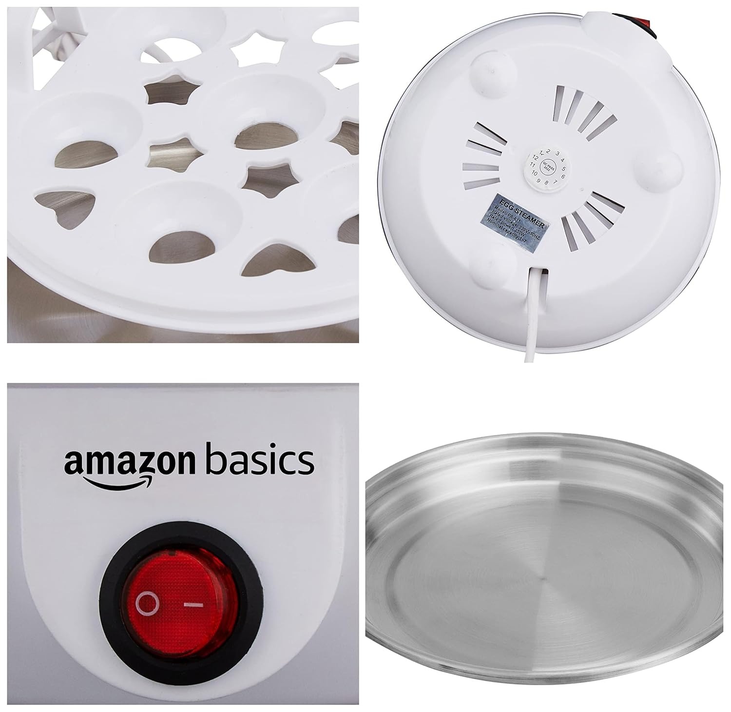 amazon basics electric egg boiler | 350 watt | boils upto 7 eggs | automatic operation, 3 boiling modes | overheat protection | stainless steel heating plate, measuring cup | 75ml | plastic | white amazon basics electric egg boiler | 350 watt | boils upto 7 eggs | automatic operation, 3 boiling modes | overheat protection | stainless steel heating plate, measuring cup | 75ml | plastic | white